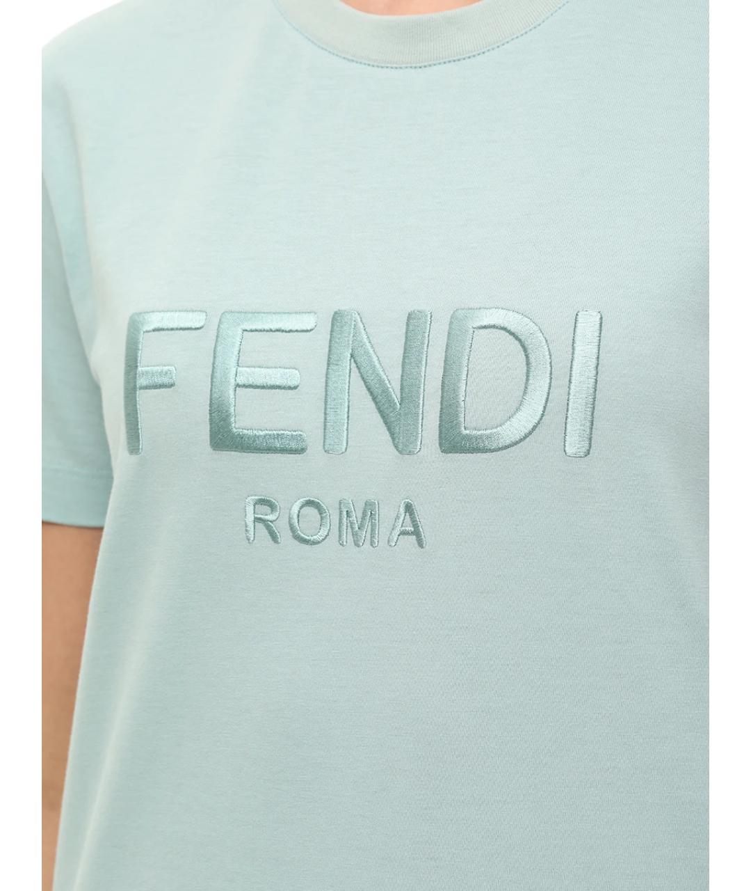 FENDI Бирюзовая хлопковая футболка, фото 5