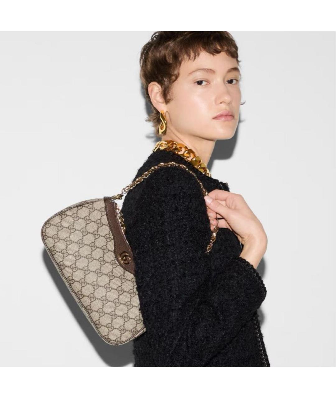 GUCCI Бежевая кожаная сумка через плечо, фото 5