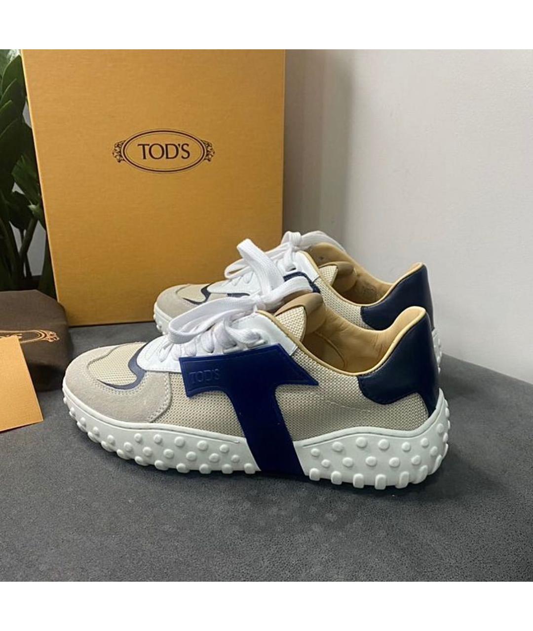 TOD'S Бежевые кожаные кроссовки, фото 8