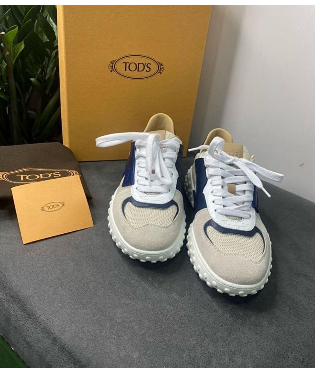 TOD'S Бежевые кожаные кроссовки, фото 2