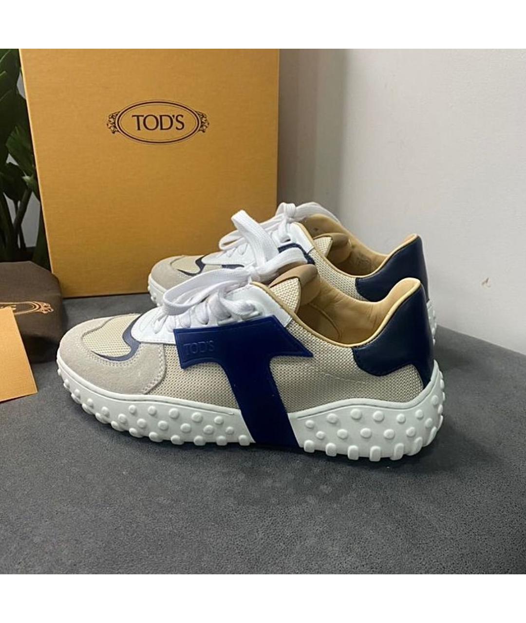 TOD'S Бежевые кожаные кроссовки, фото 4