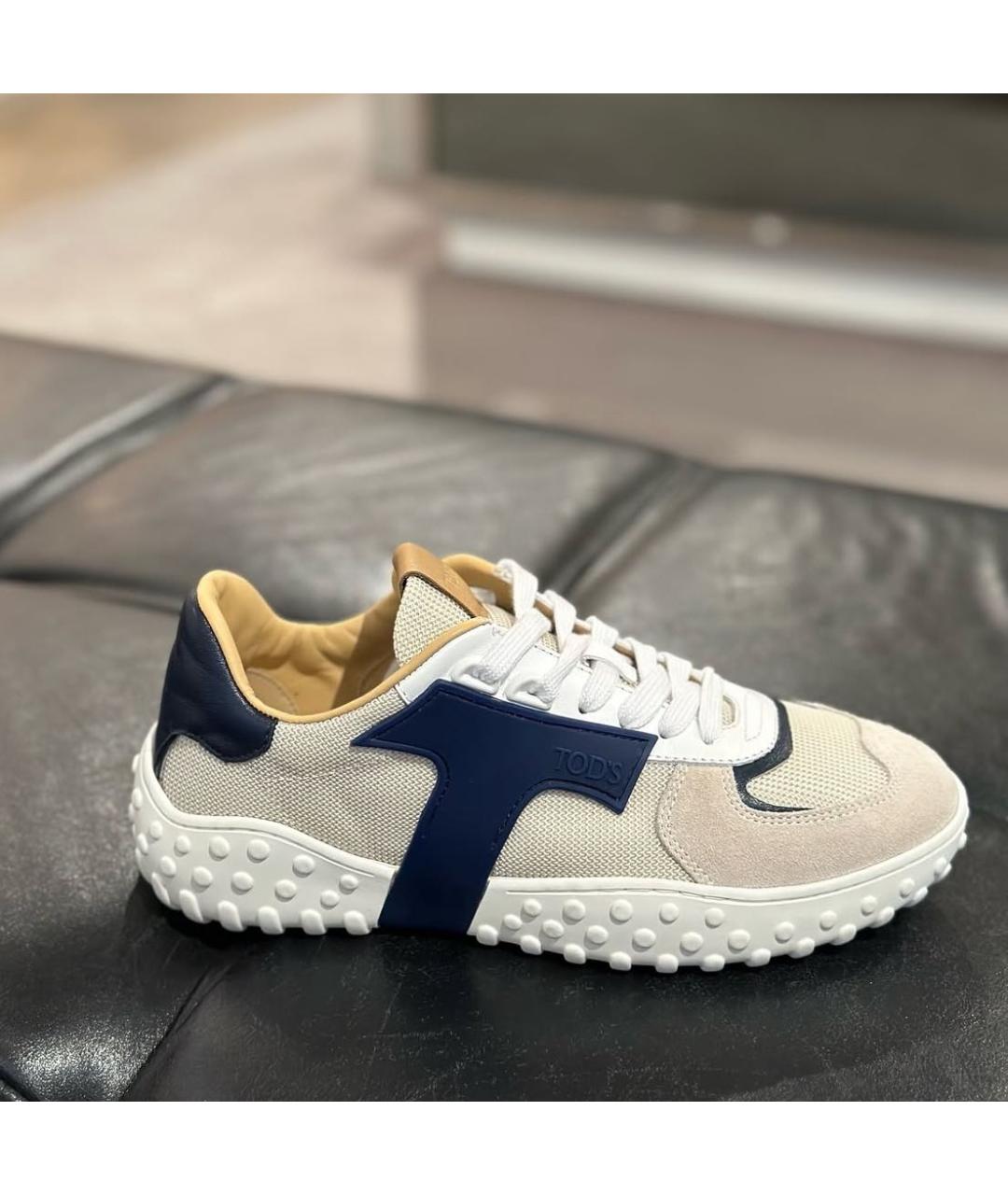 TOD'S Бежевые кожаные кроссовки, фото 9