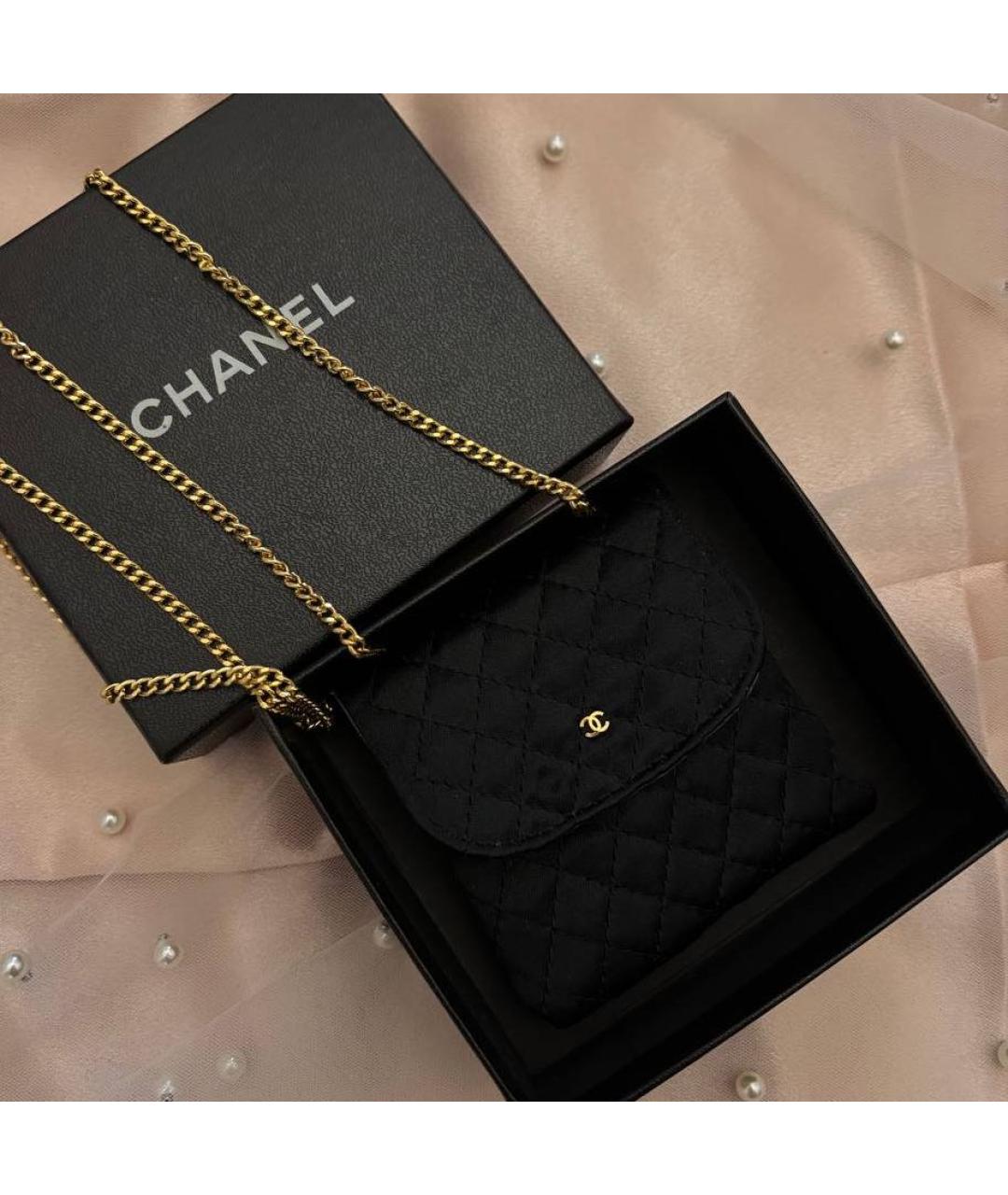 CHANEL Черная шелковая сумка через плечо, фото 6