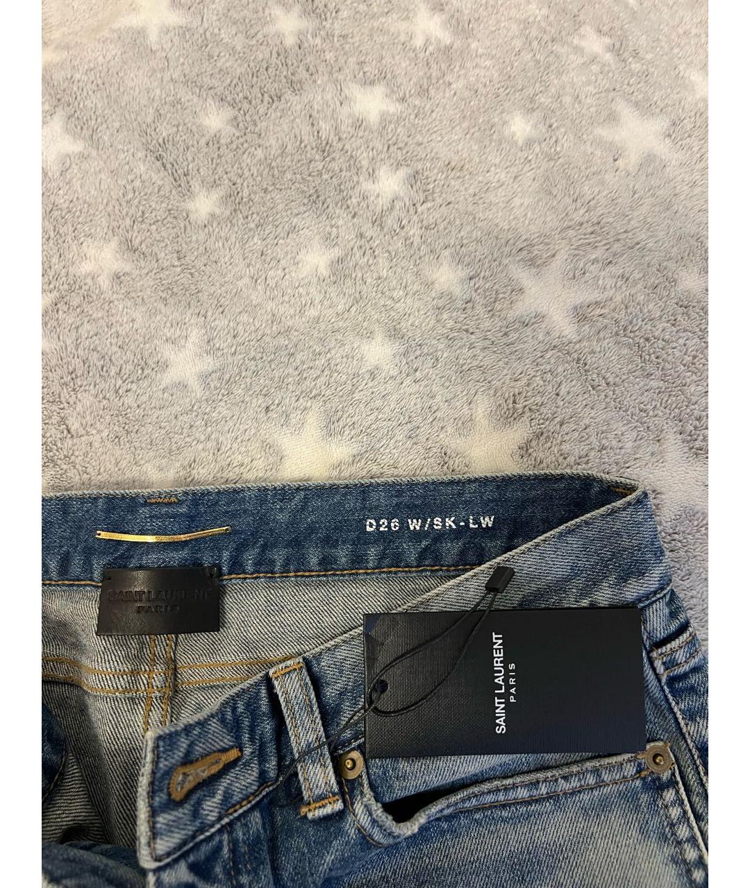 SAINT LAURENT Голубые хлопко-эластановые прямые джинсы, фото 3