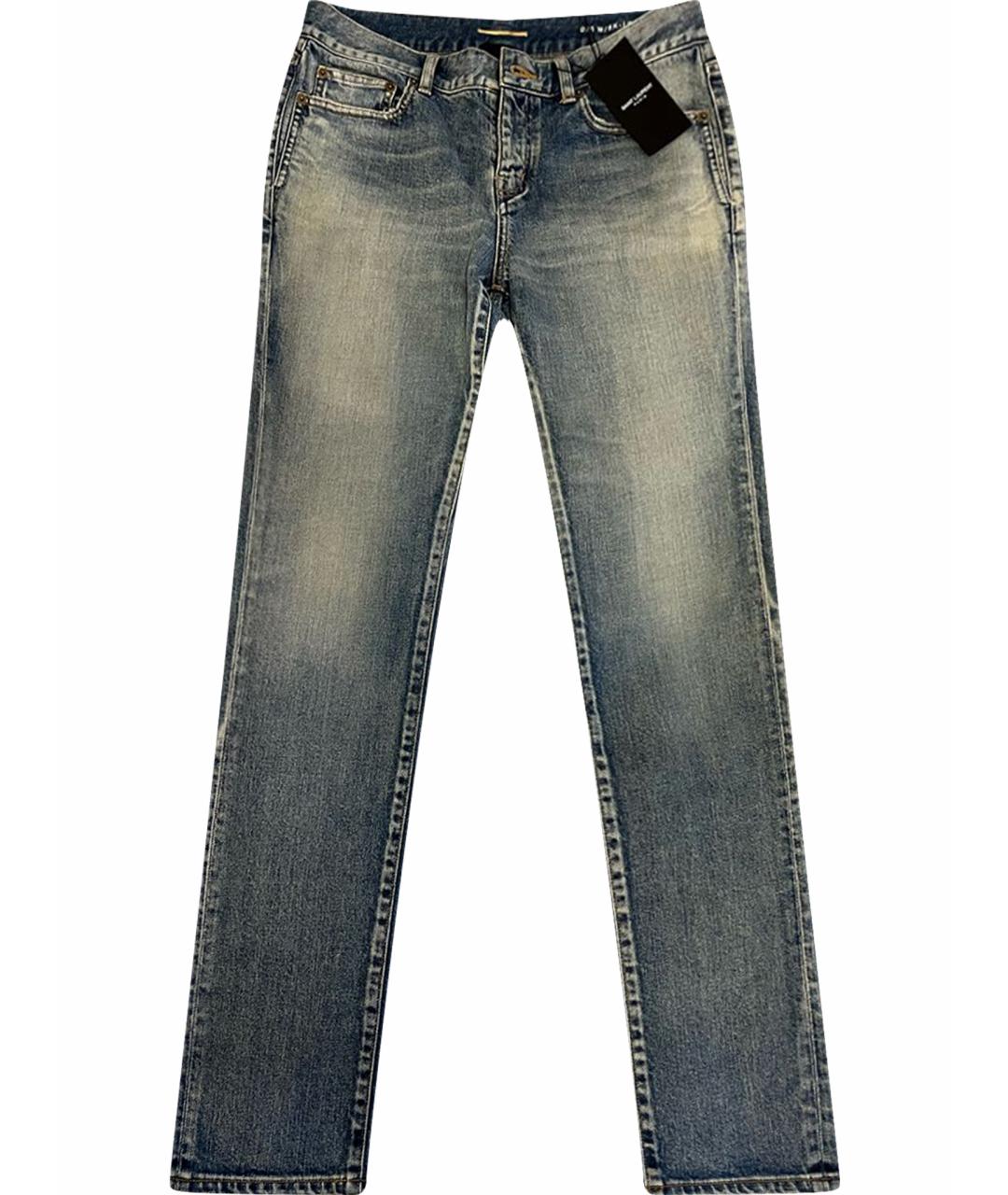 SAINT LAURENT Голубые хлопко-эластановые прямые джинсы, фото 1
