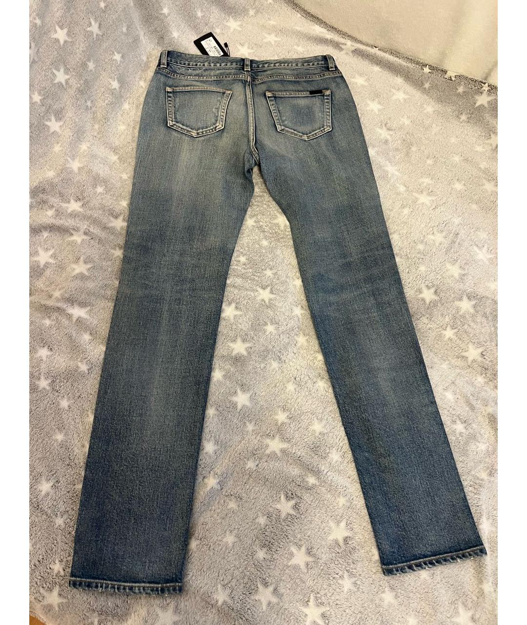 SAINT LAURENT Голубые хлопко-эластановые прямые джинсы, фото 2