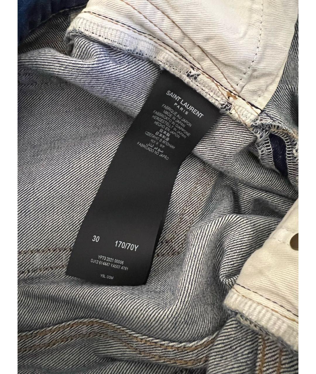 SAINT LAURENT Голубые хлопко-эластановые прямые джинсы, фото 7