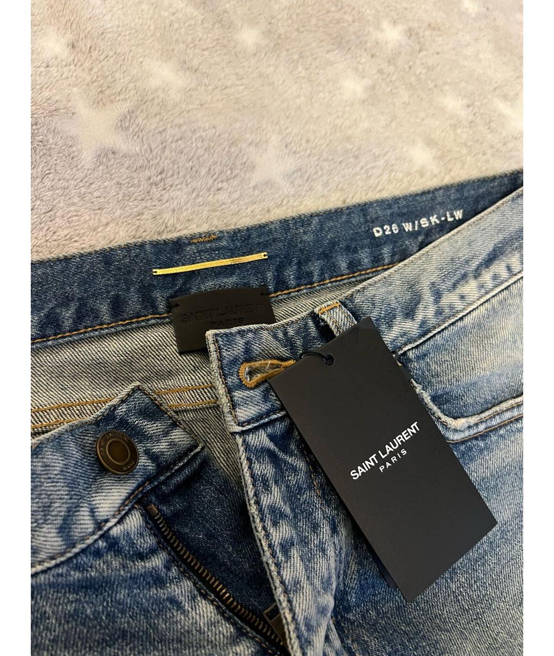 SAINT LAURENT Голубые хлопко-эластановые прямые джинсы, фото 5