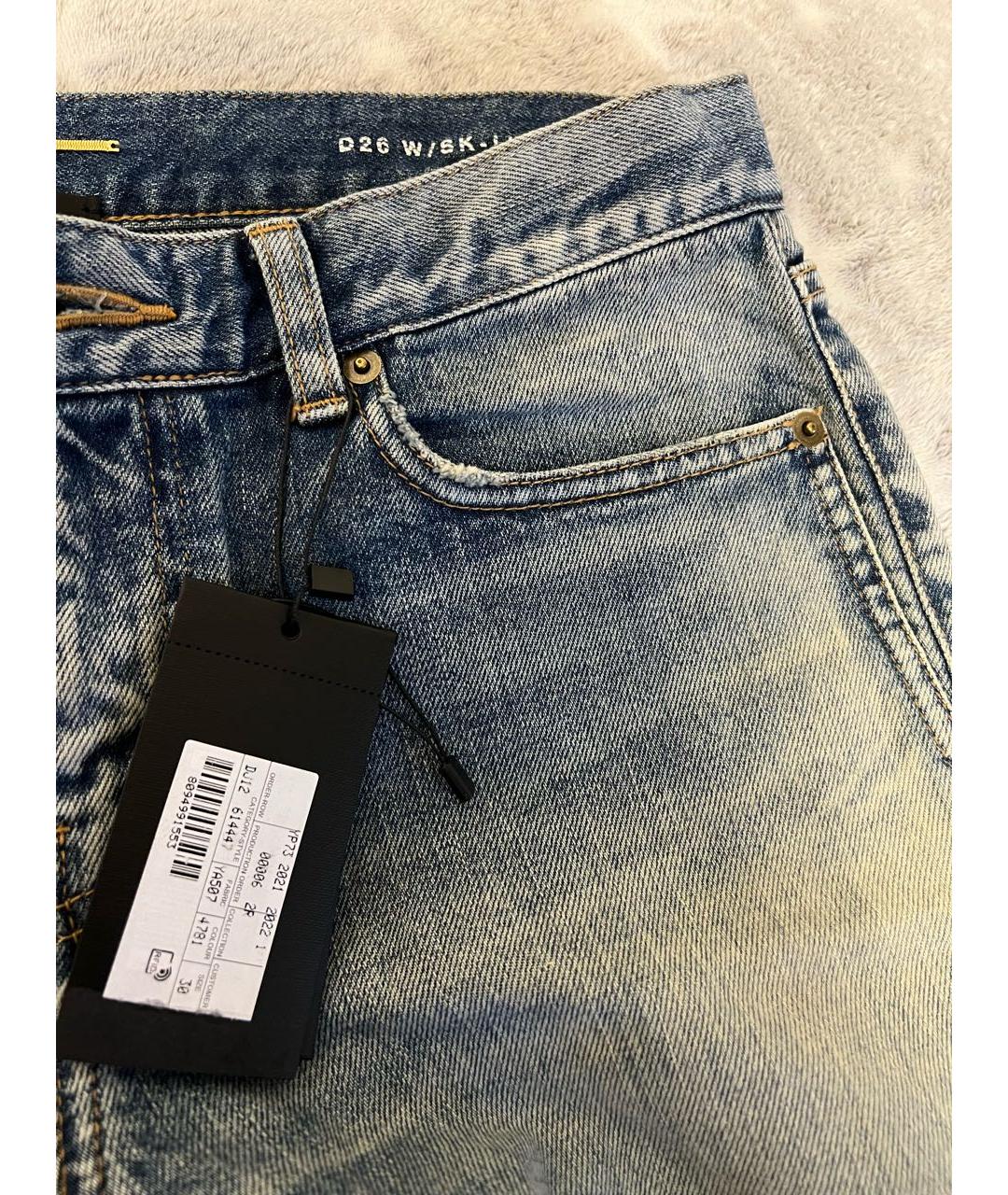 SAINT LAURENT Голубые хлопко-эластановые прямые джинсы, фото 4