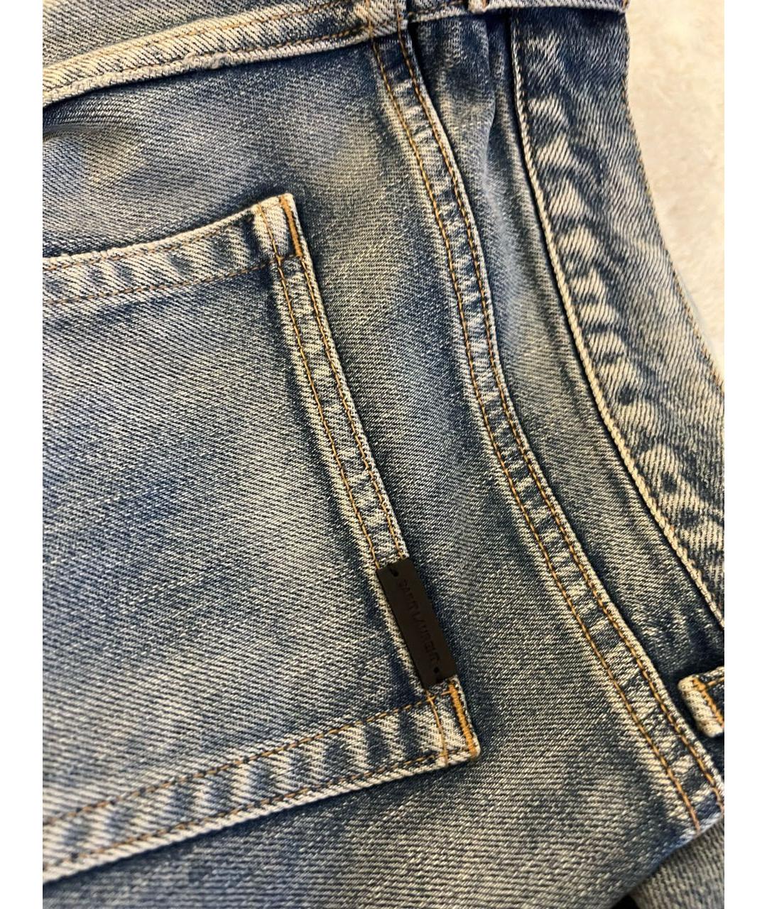 SAINT LAURENT Голубые хлопко-эластановые прямые джинсы, фото 6