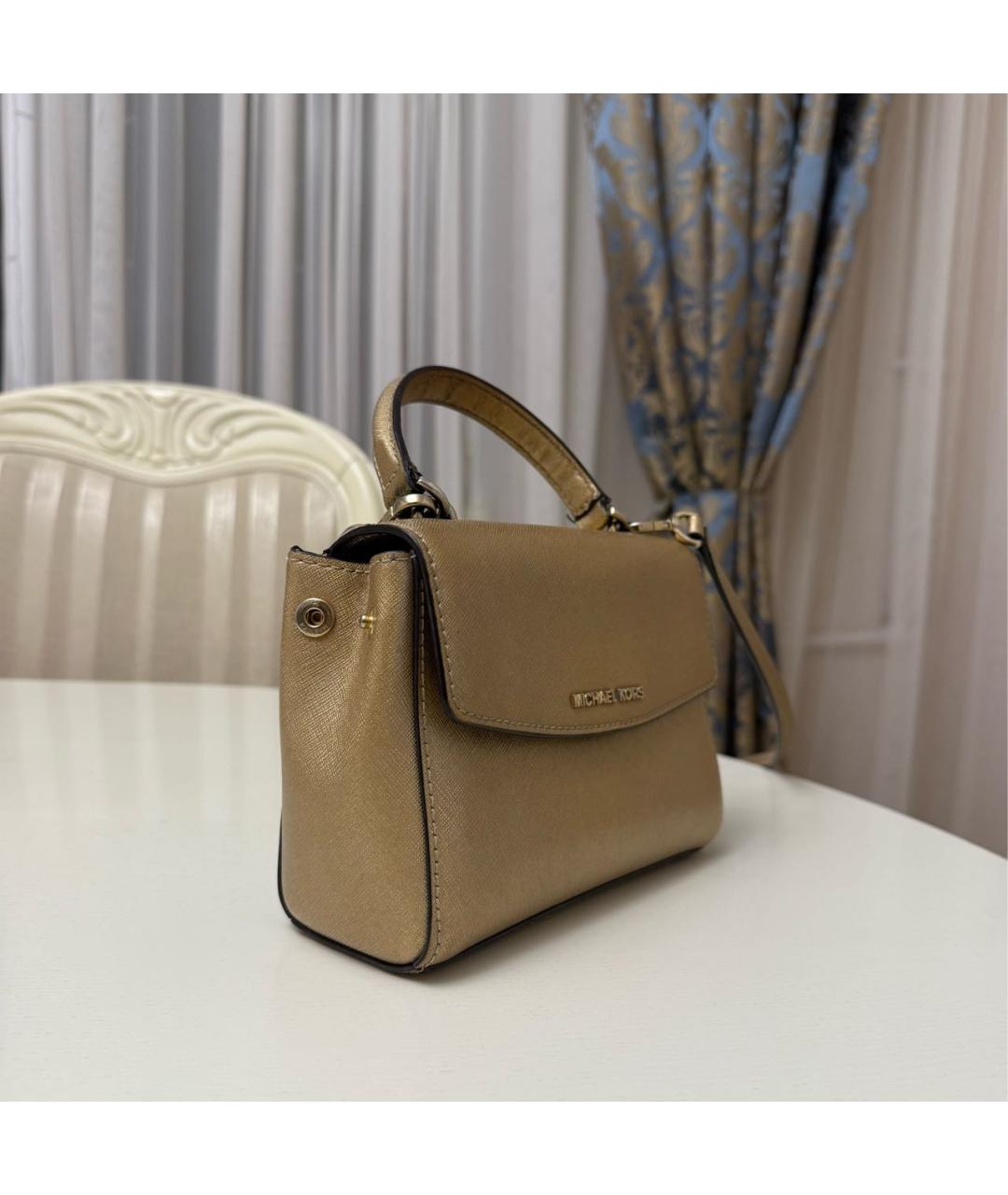 MICHAEL KORS Золотая кожаная сумка через плечо, фото 2