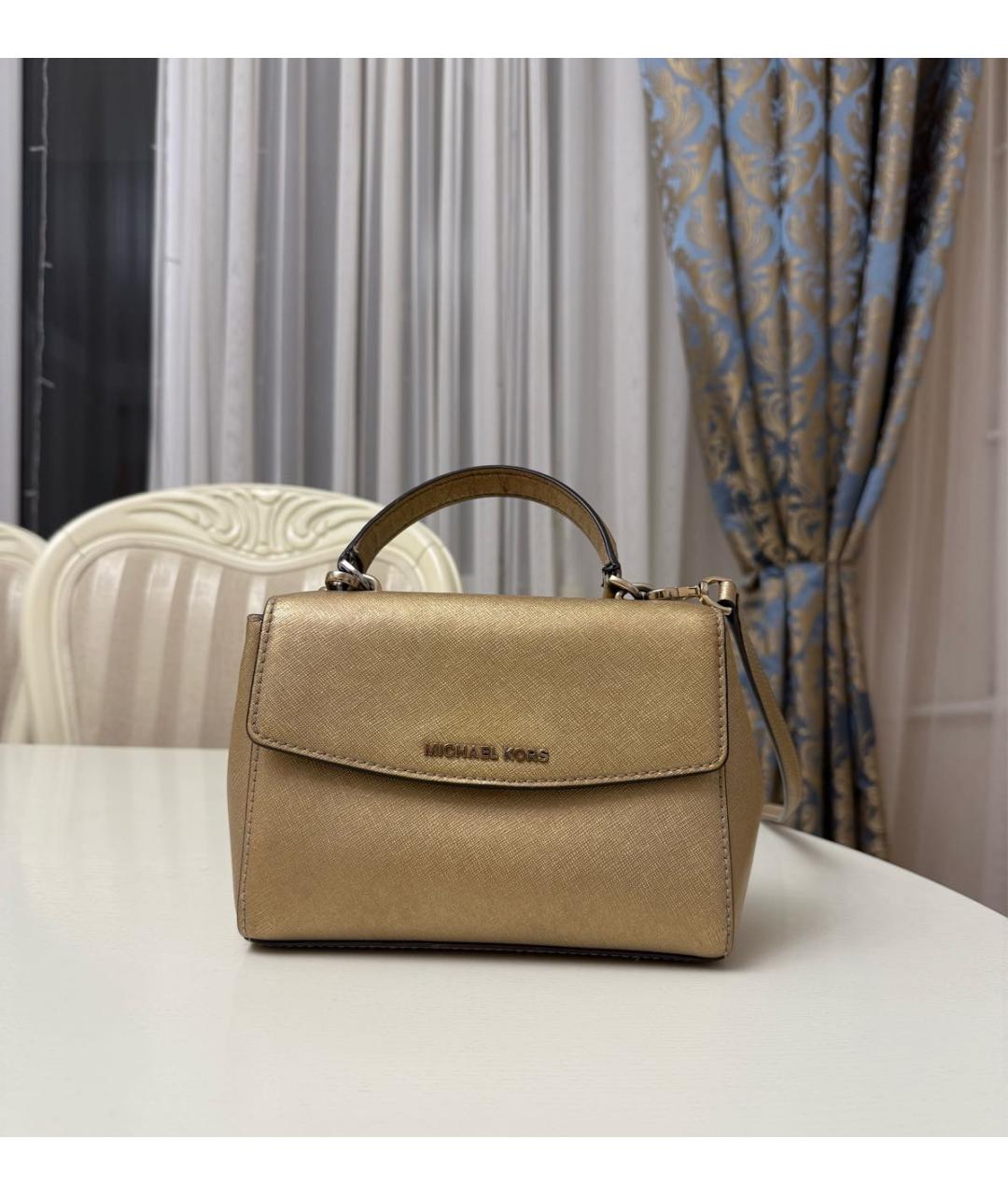 MICHAEL KORS Золотая кожаная сумка через плечо, фото 5