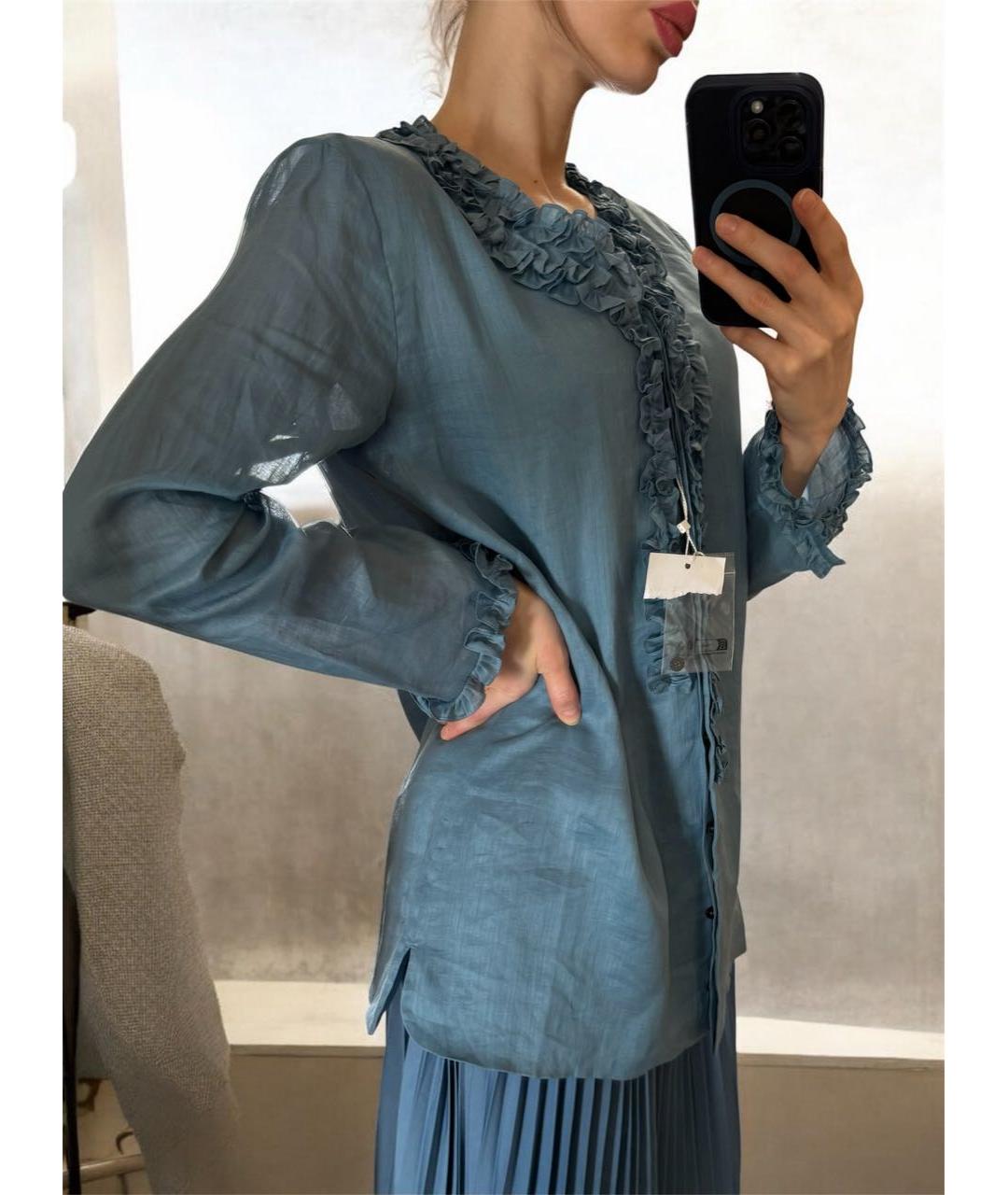 'S MAX MARA Голубая льняная блузы, фото 5