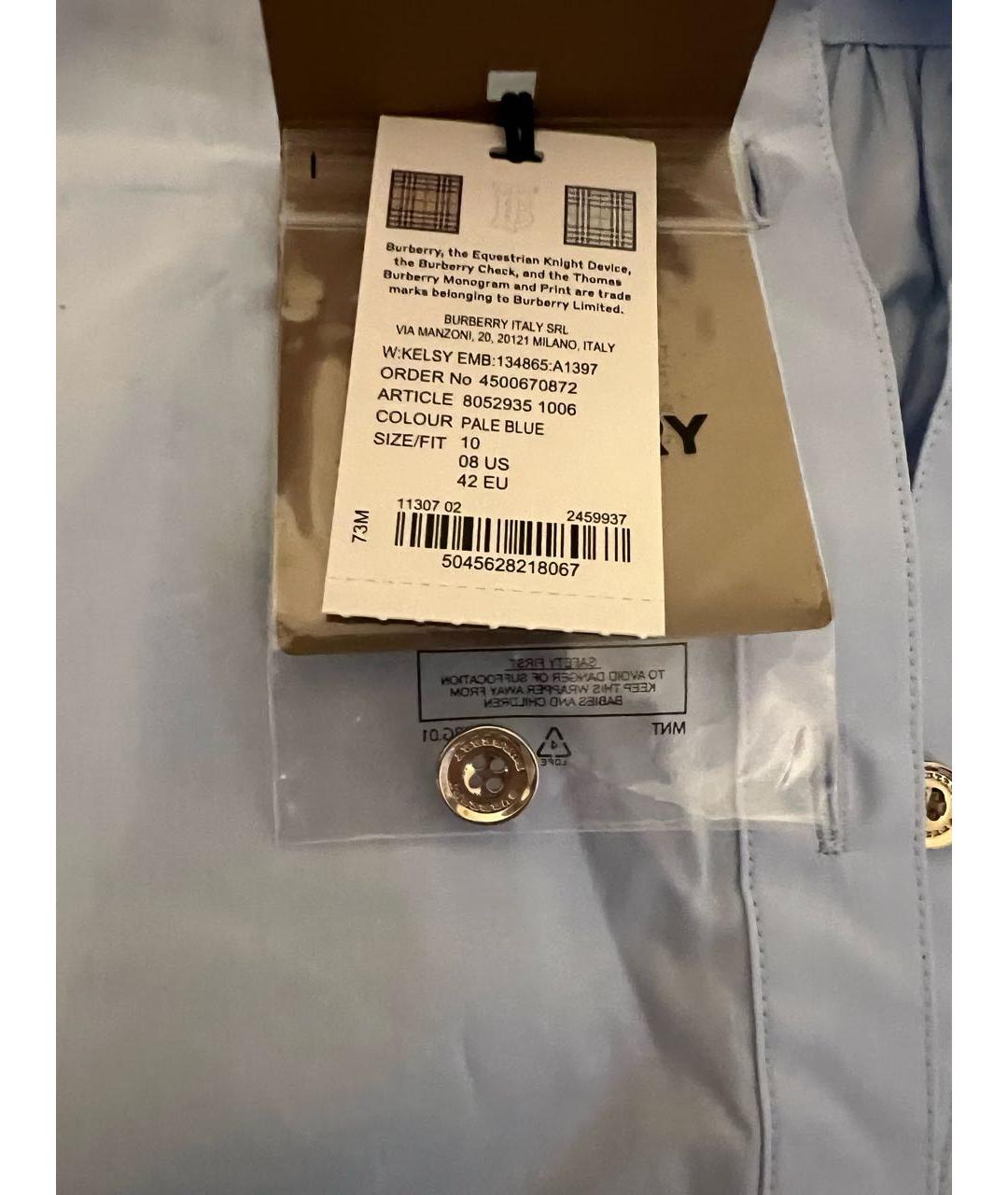 BURBERRY Голубое хлопковое повседневное платье, фото 7