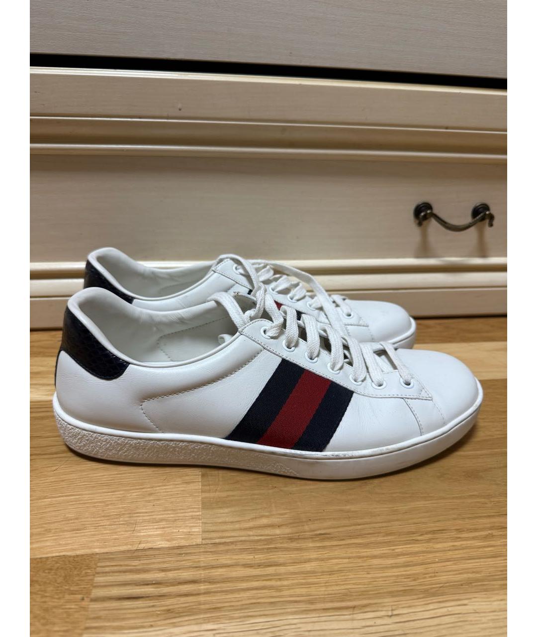 GUCCI Белые кожаные низкие кроссовки / кеды, фото 5