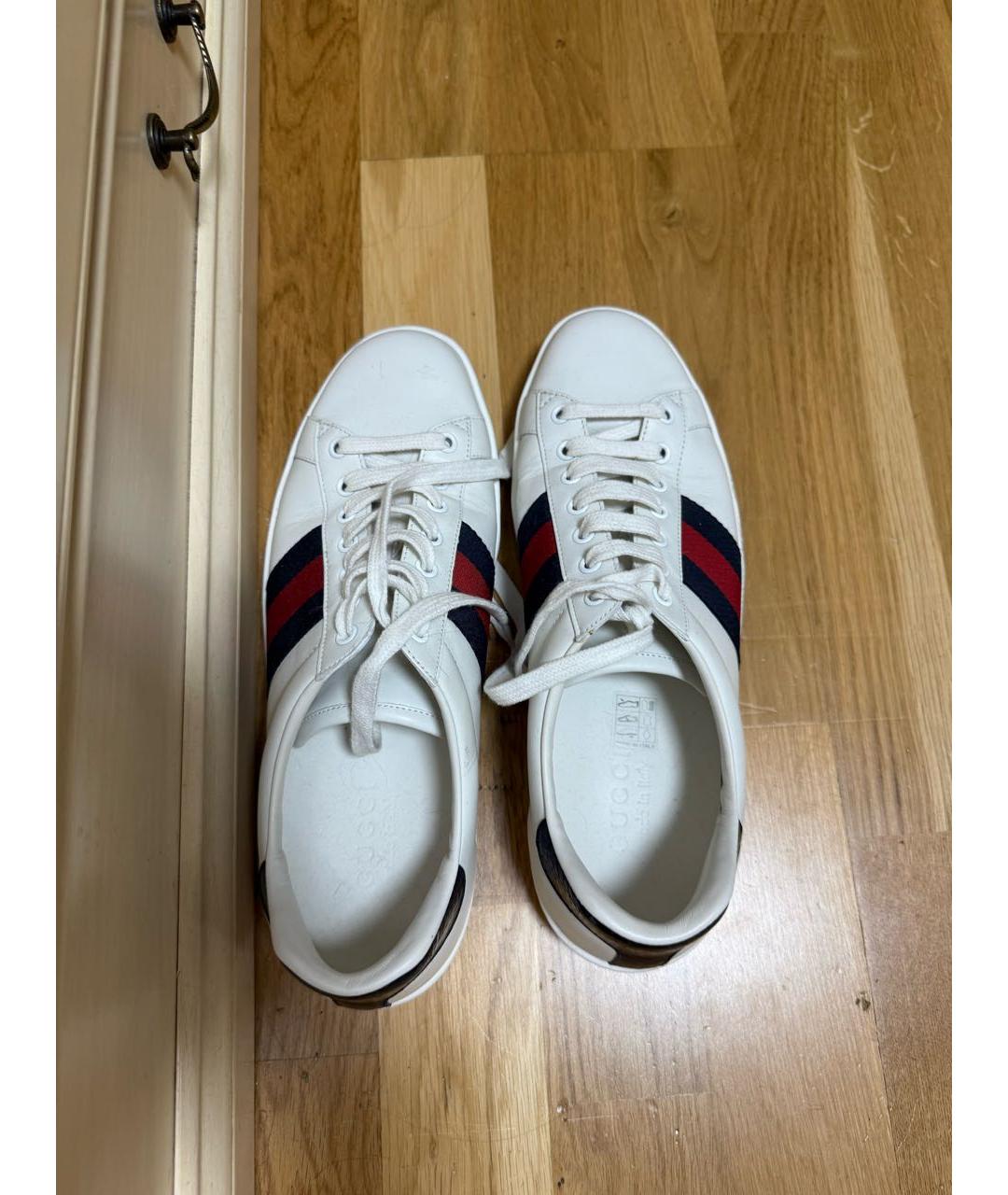 GUCCI Белые кожаные низкие кроссовки / кеды, фото 3