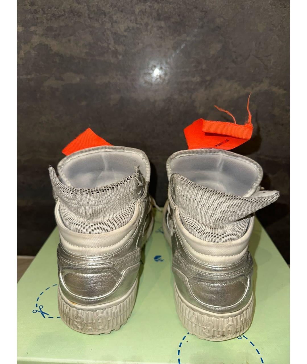 OFF-WHITE Серебряные кожаные кеды, фото 4