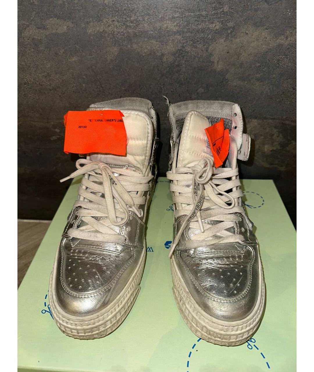 OFF-WHITE Серебряные кожаные кеды, фото 2