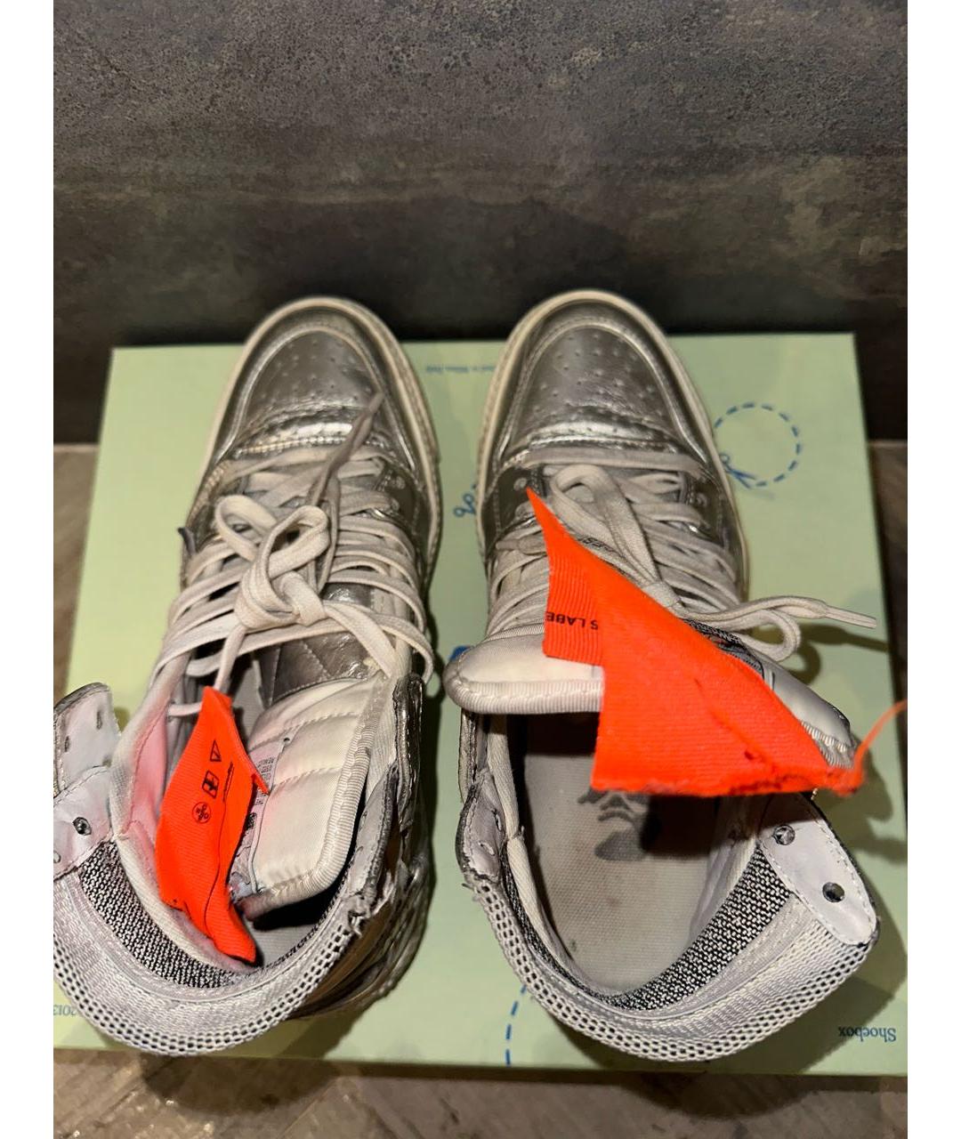 OFF-WHITE Серебряные кожаные кеды, фото 3