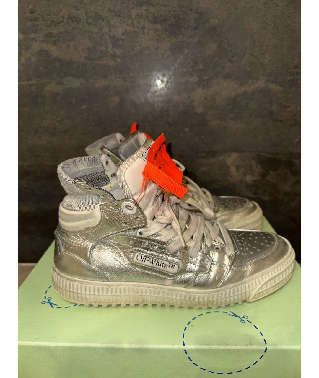 OFF-WHITE Серебряные кожаные кеды, фото 5