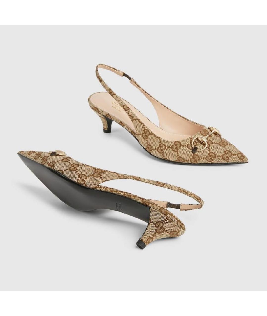 GUCCI Бежевые текстильные лодочки на низком каблуке, фото 4