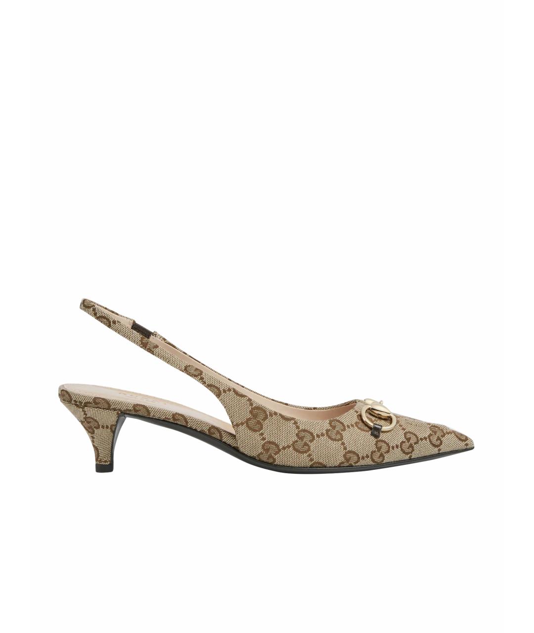 GUCCI Бежевые текстильные лодочки на низком каблуке, фото 1