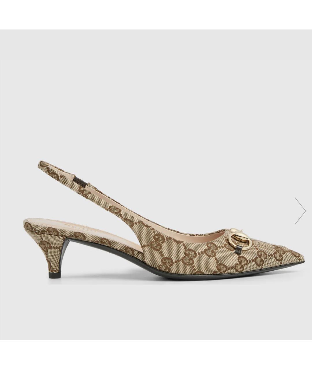 GUCCI Бежевые текстильные лодочки на низком каблуке, фото 6