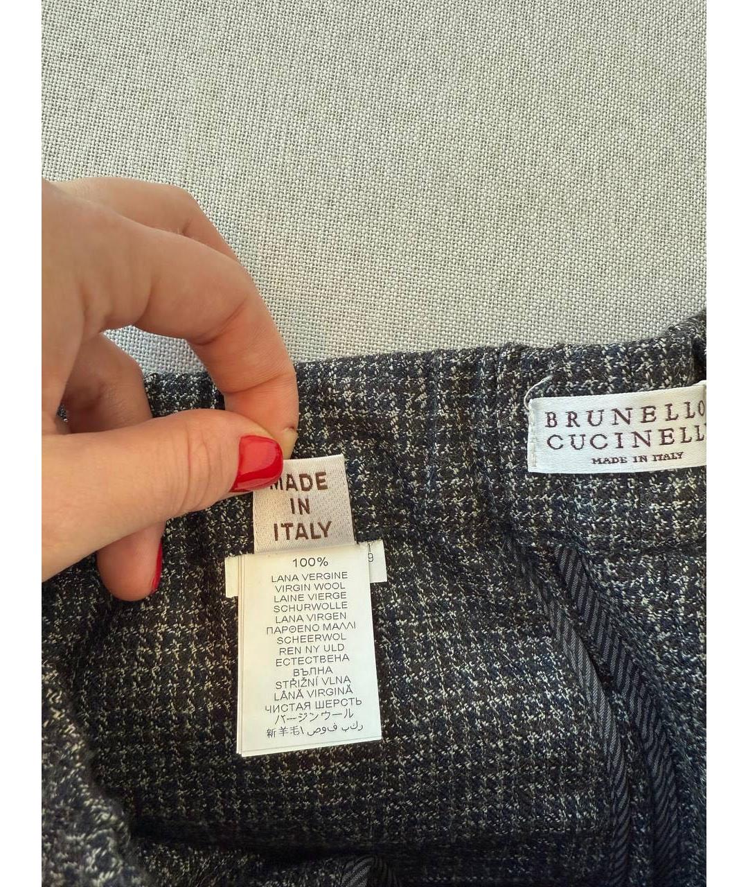 BRUNELLO CUCINELLI Антрацитовые шерстяные прямые брюки, фото 4