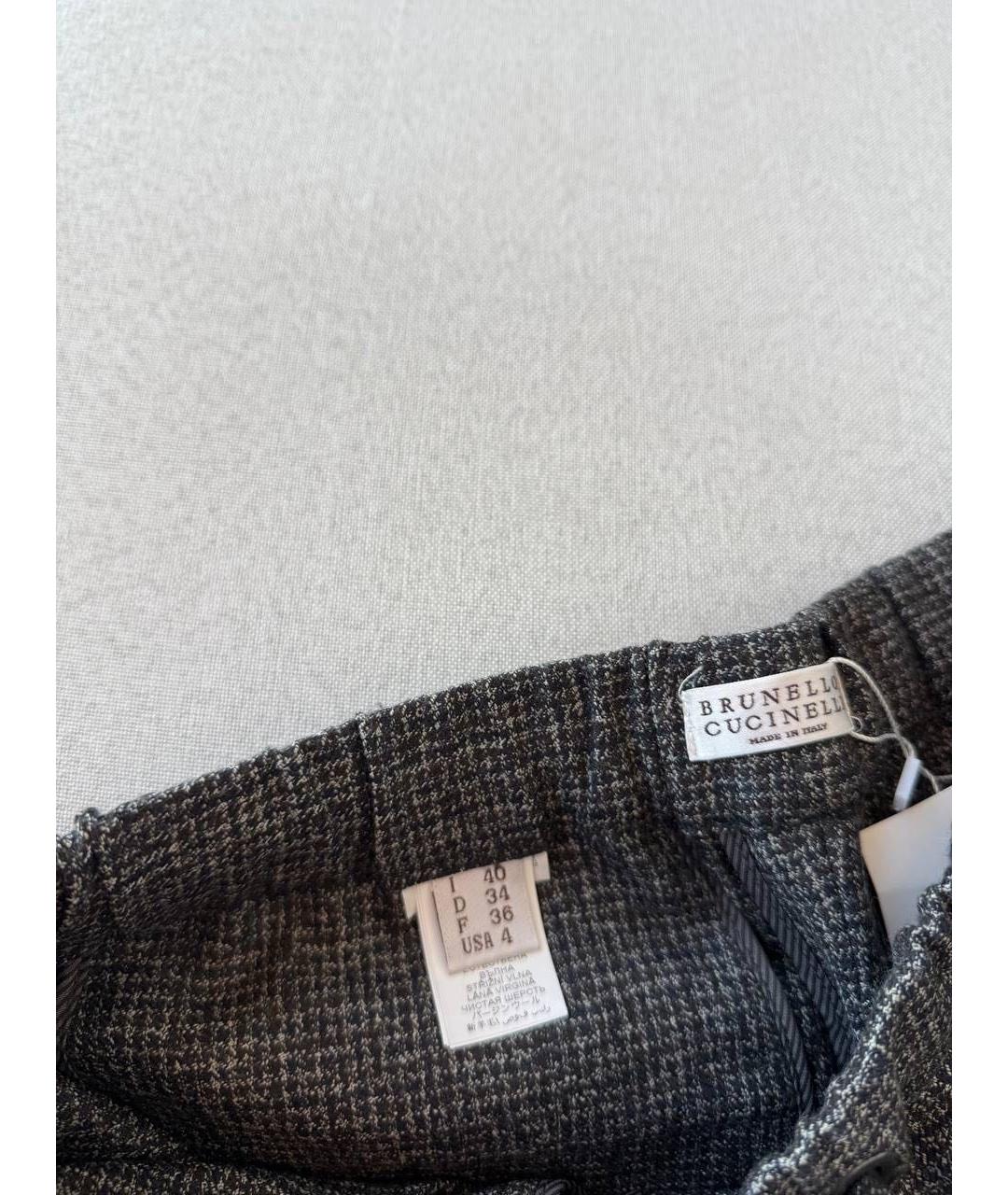 BRUNELLO CUCINELLI Антрацитовые шерстяные прямые брюки, фото 3