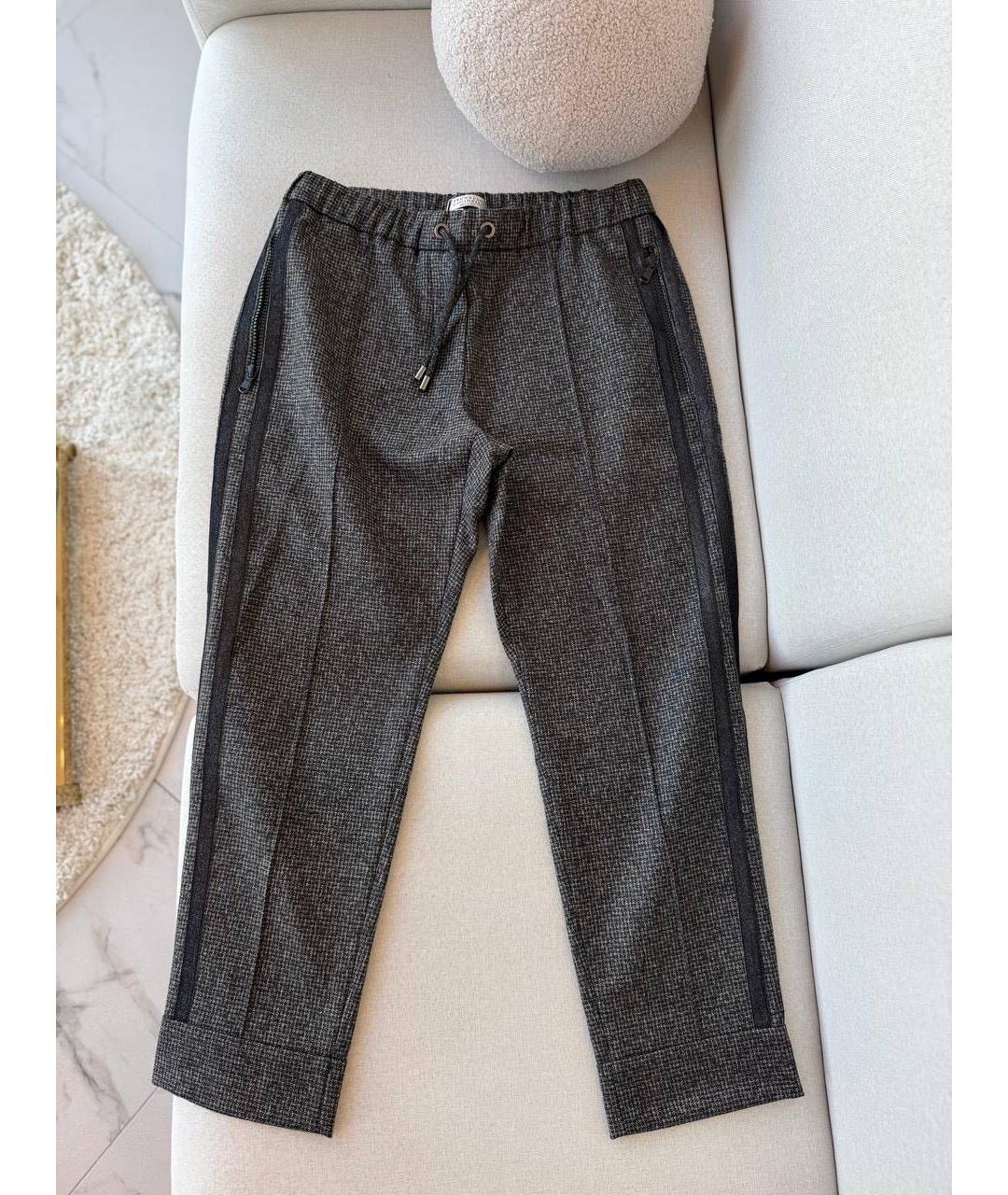 BRUNELLO CUCINELLI Антрацитовые шерстяные прямые брюки, фото 9