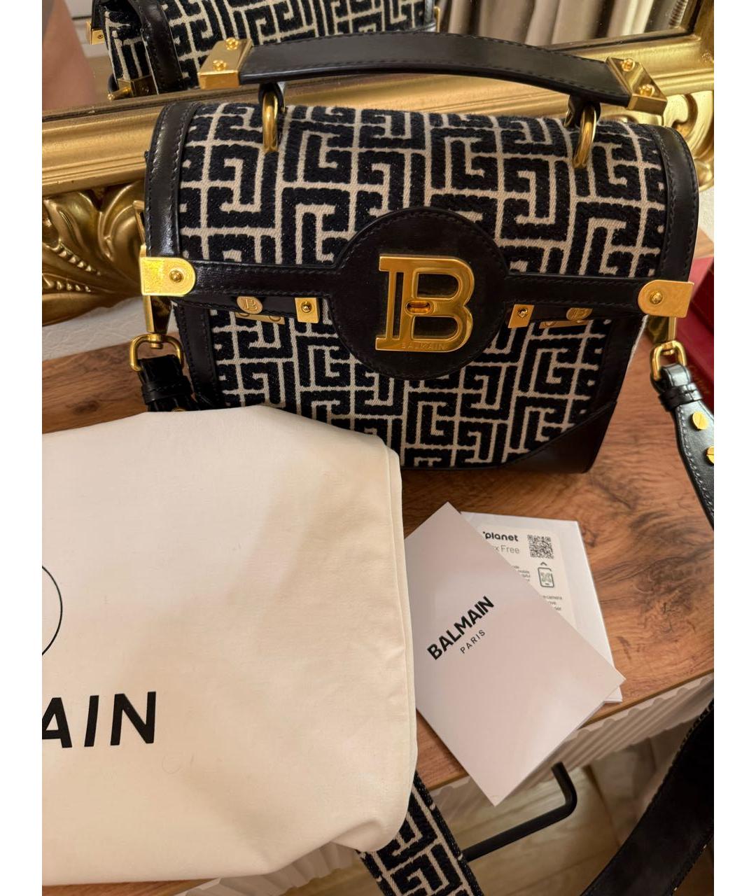 BALMAIN Черная кожаная сумка с короткими ручками, фото 3