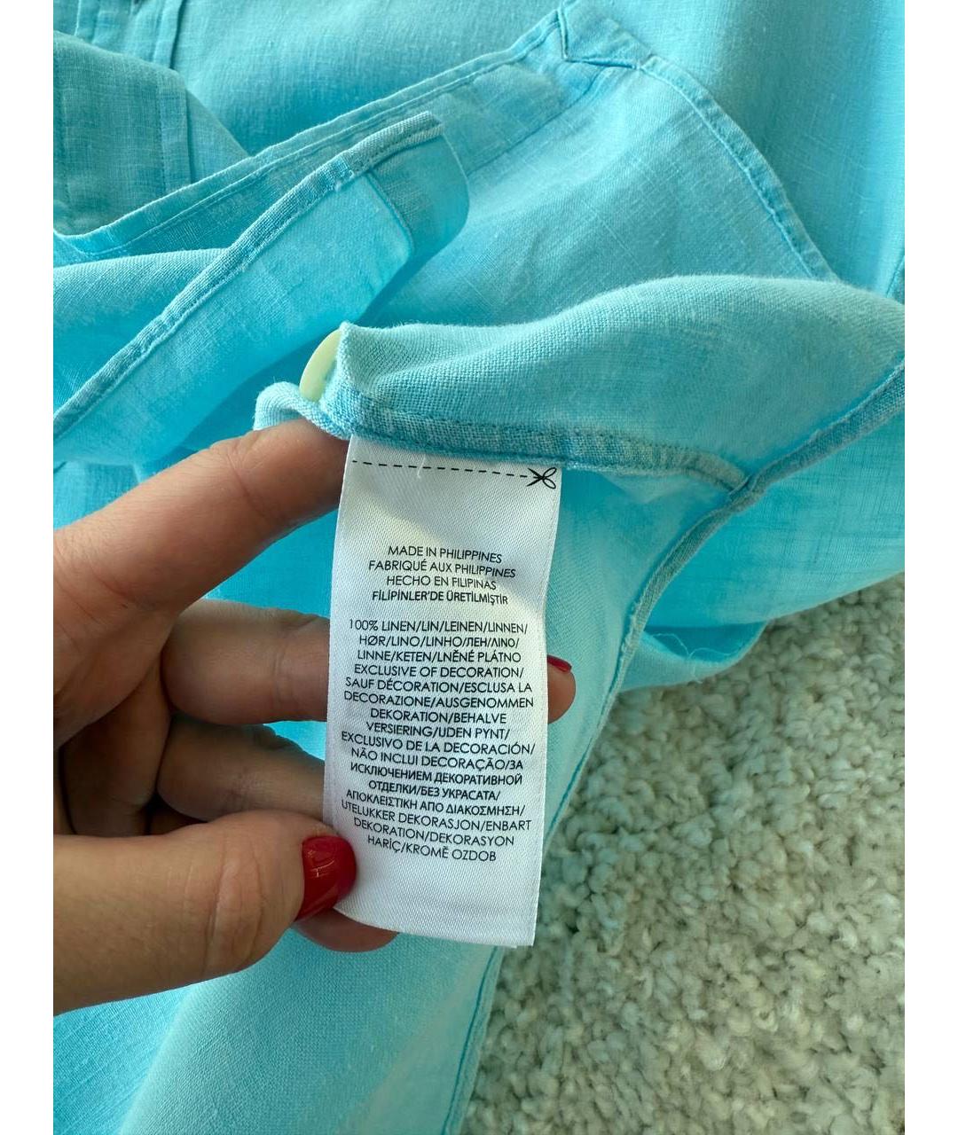 POLO RALPH LAUREN Голубая льняная кэжуал рубашка, фото 4