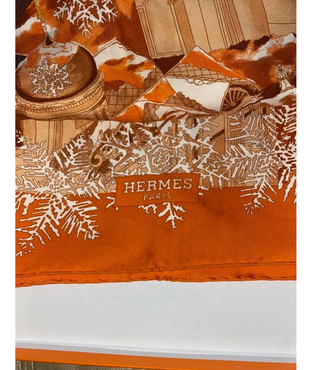 HERMES Оранжевый шелковый платок, фото 4