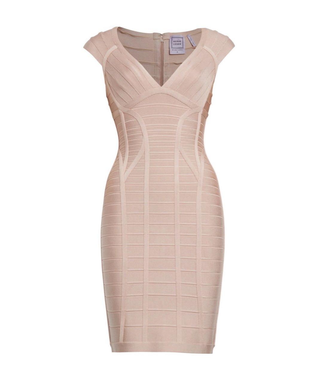 HERVE LEGER Бежевое коктейльное платье, фото 1