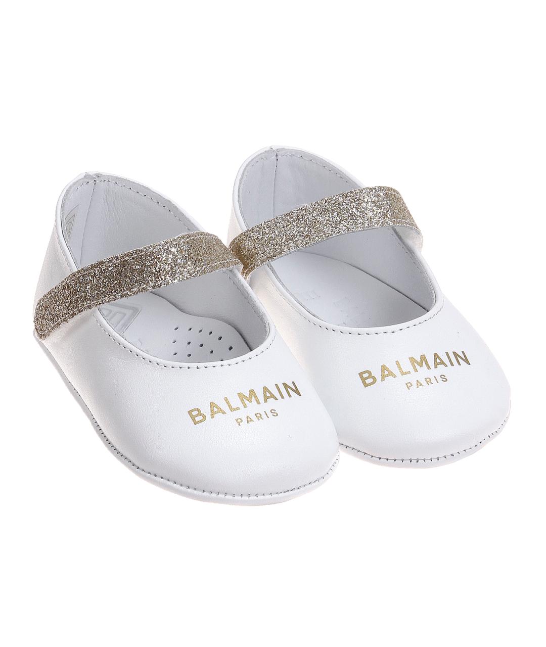 BALMAIN Белые кожаные пинетки, фото 4