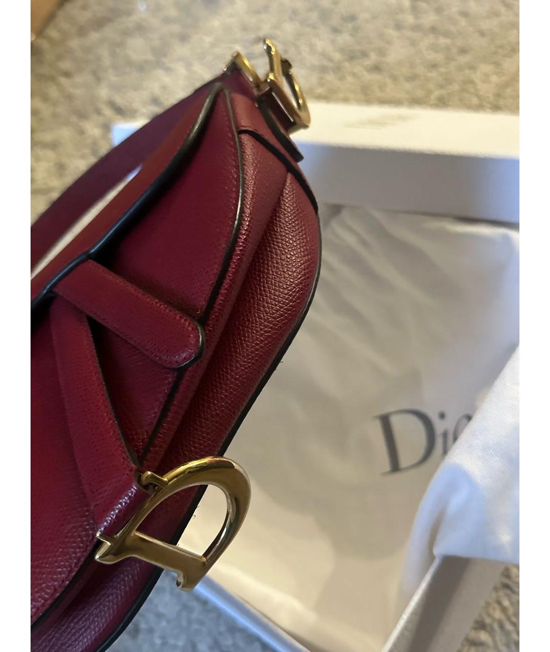 CHRISTIAN DIOR Бордовая кожаная сумка с короткими ручками, фото 4