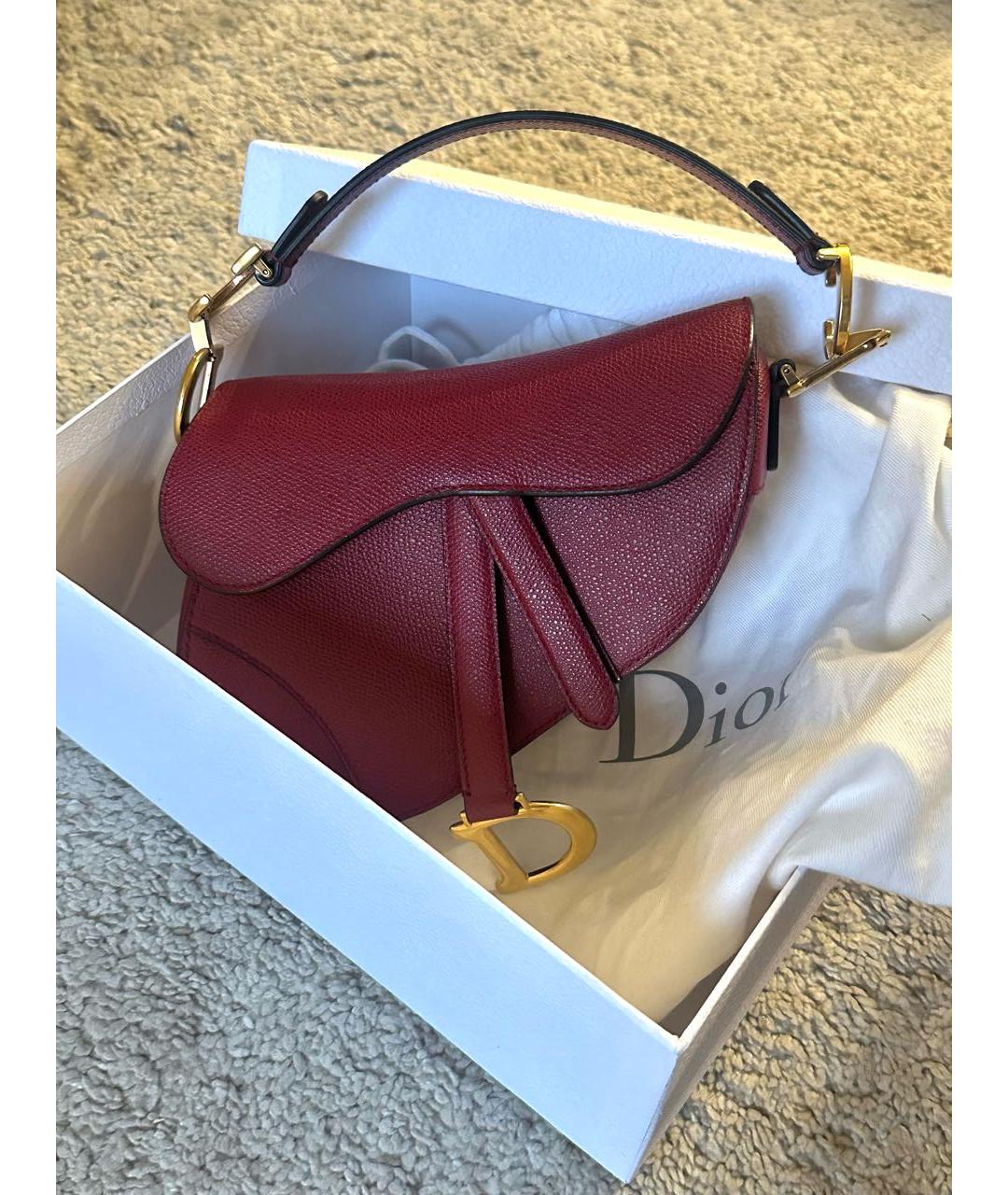 CHRISTIAN DIOR Бордовая кожаная сумка с короткими ручками, фото 7