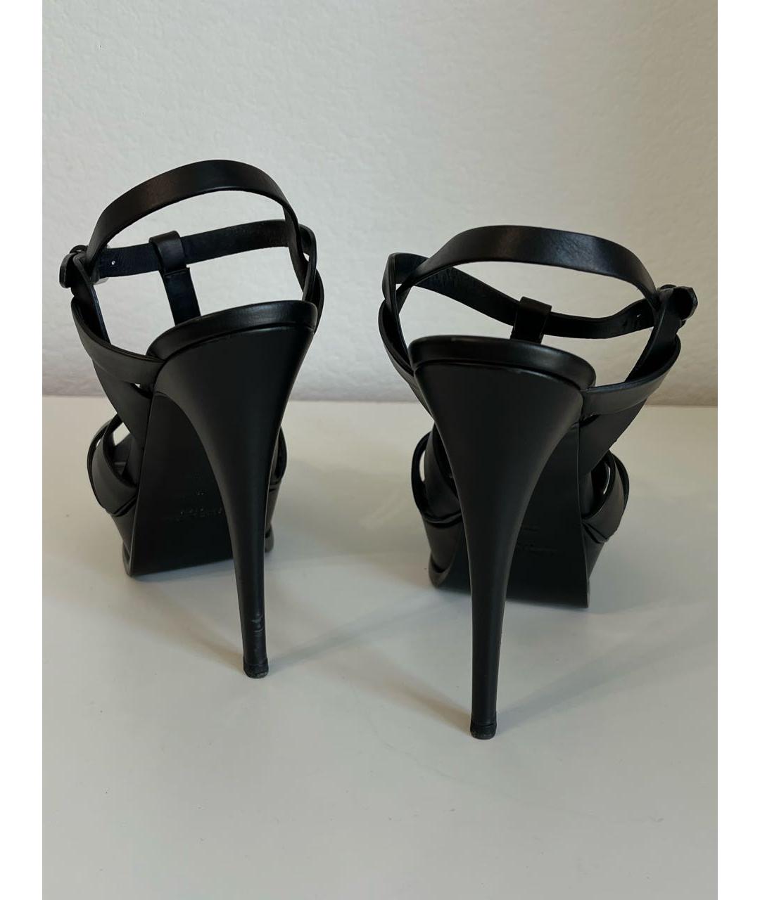 SAINT LAURENT Черные кожаные босоножки, фото 6
