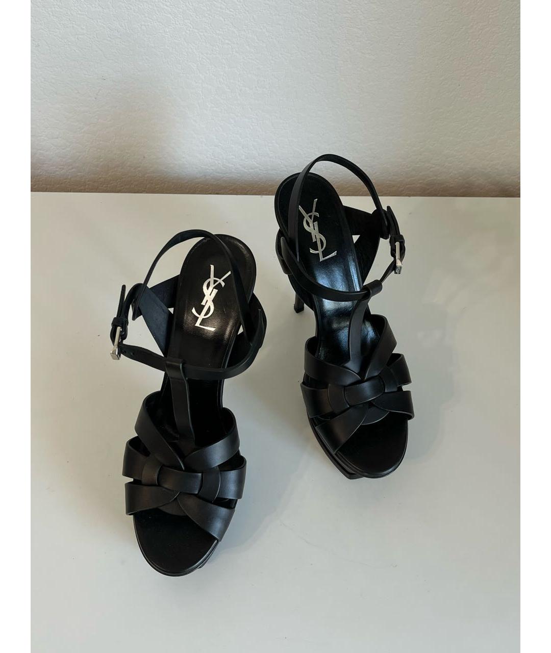 SAINT LAURENT Черные кожаные босоножки, фото 2
