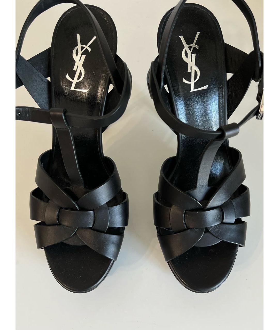 SAINT LAURENT Черные кожаные босоножки, фото 4