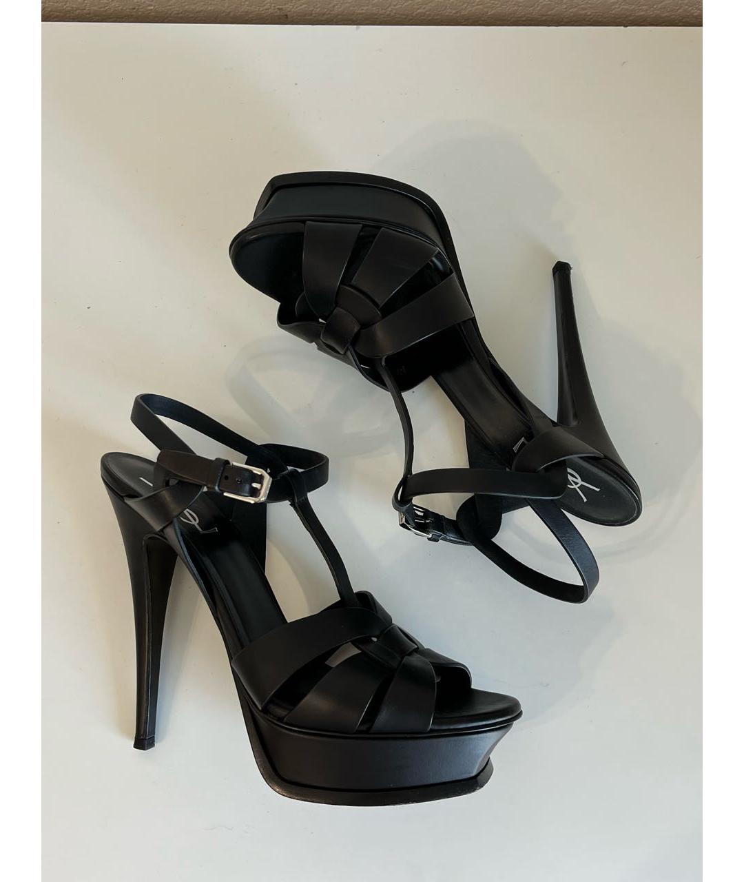 SAINT LAURENT Черные кожаные босоножки, фото 3