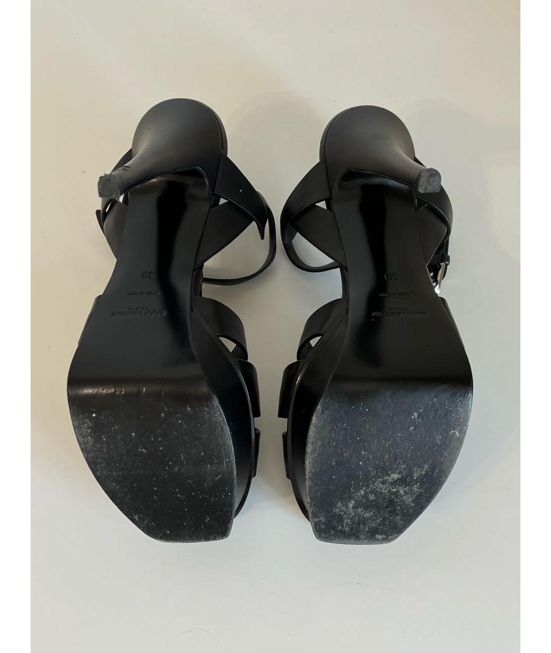 SAINT LAURENT Черные кожаные босоножки, фото 7