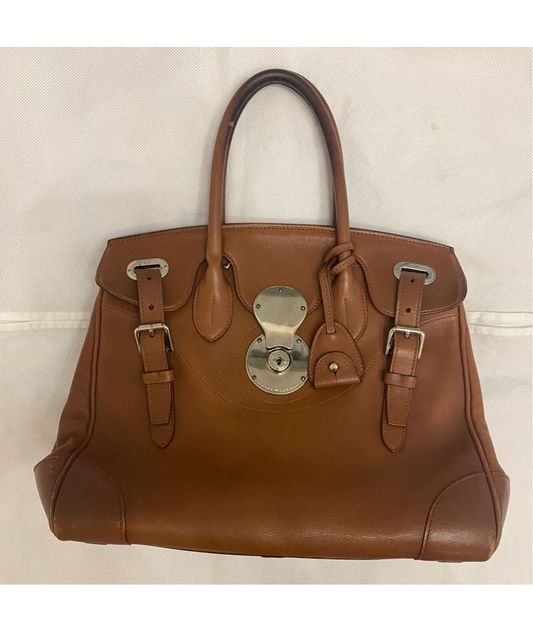 RALPH LAUREN Коричневая кожаная сумка с короткими ручками, фото 9