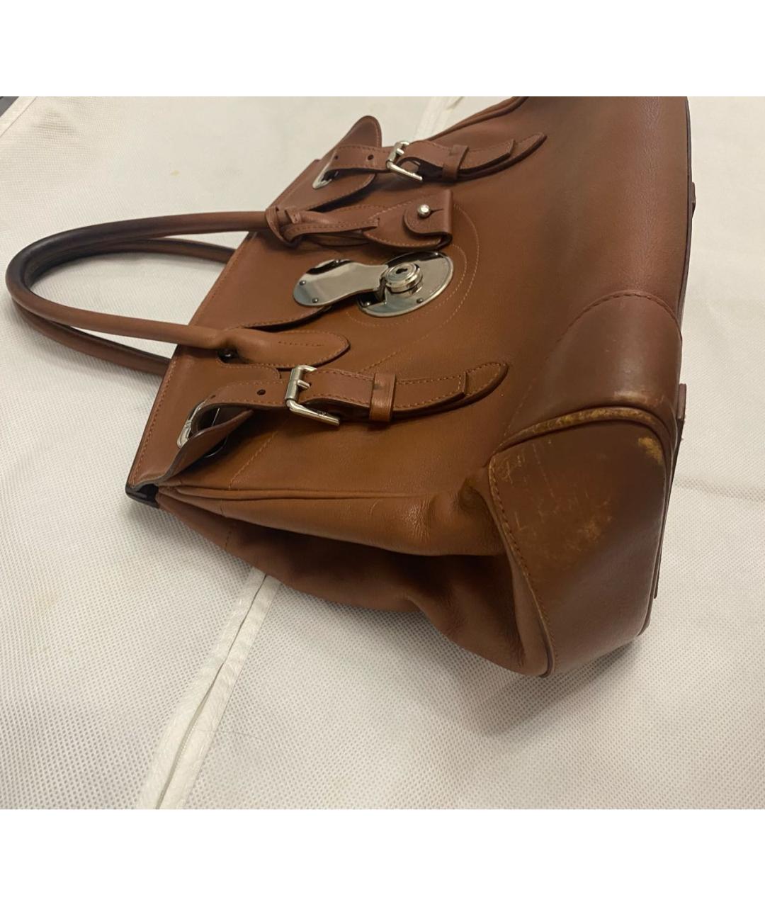 RALPH LAUREN Коричневая кожаная сумка с короткими ручками, фото 5
