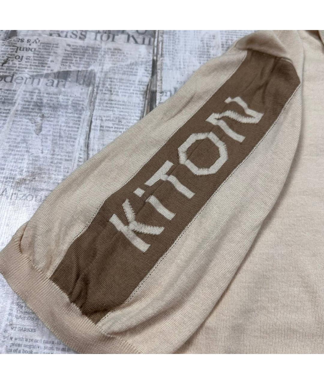 KITON Бежевое хлопковое поло с коротким рукавом, фото 4