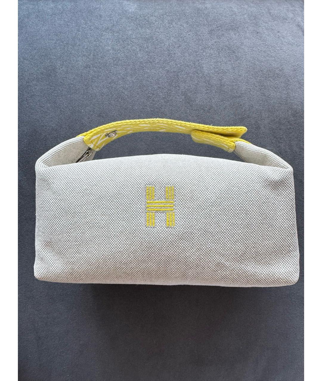HERMES Бежевая тканевая косметичка, фото 9
