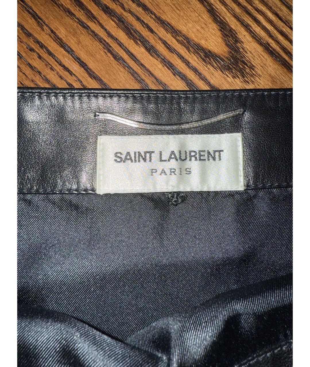 SAINT LAURENT Черная кожаная юбка мини, фото 2