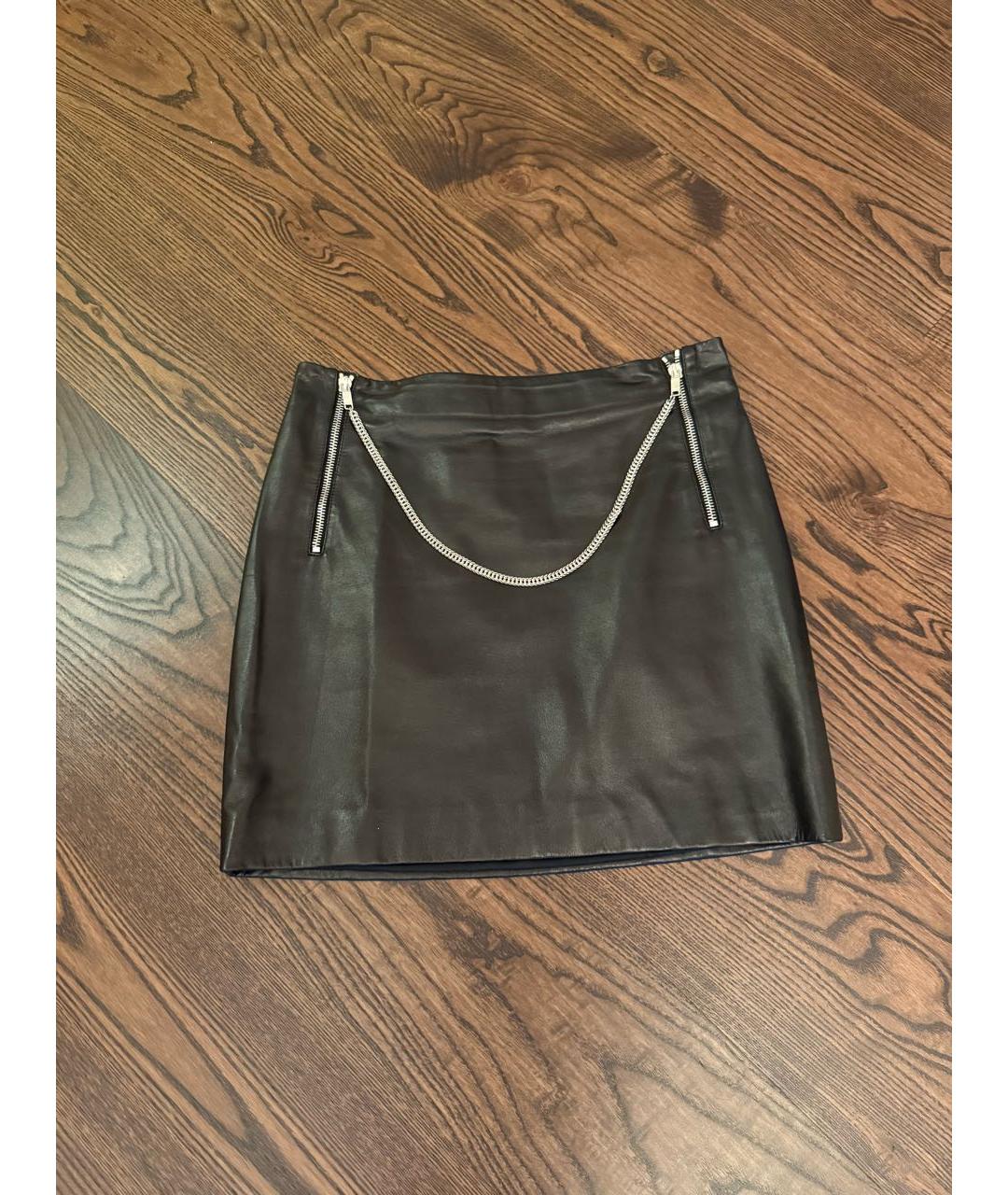 SAINT LAURENT Черная кожаная юбка мини, фото 8