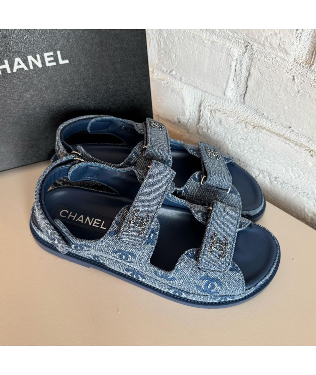 CHANEL Синие текстильные сандалии, фото 2