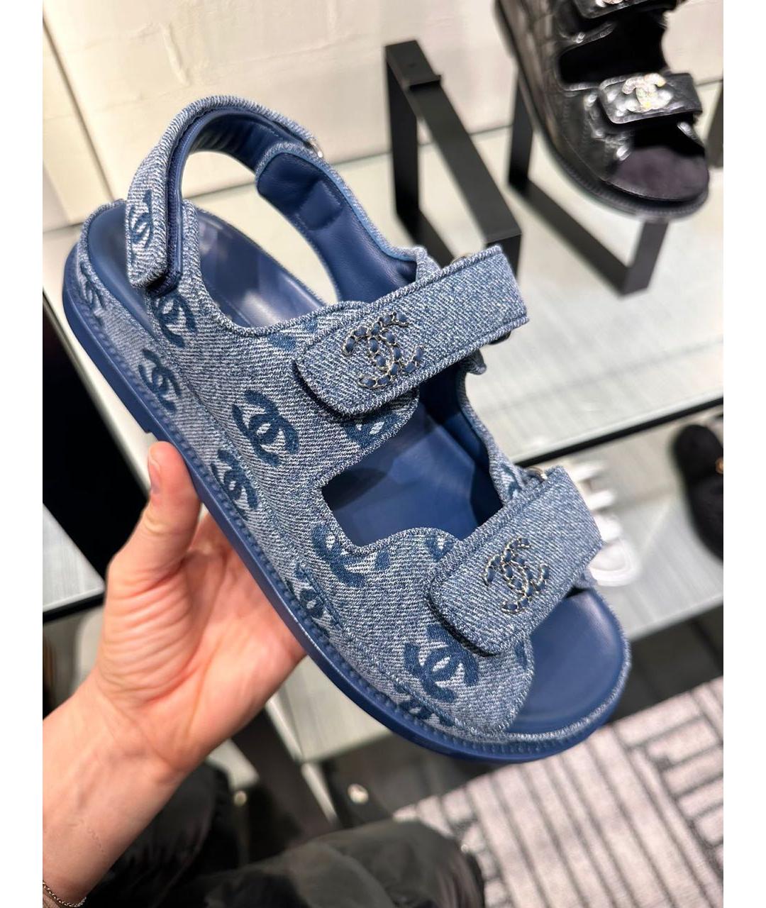 CHANEL Синие текстильные сандалии, фото 5
